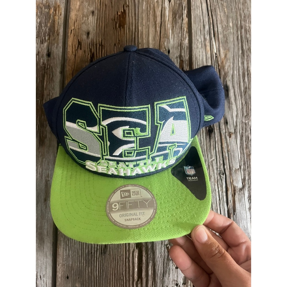 New Era 9FIFTY Seattle Seahawks Snapback Hat Navy Blue Action Green NFL Cap